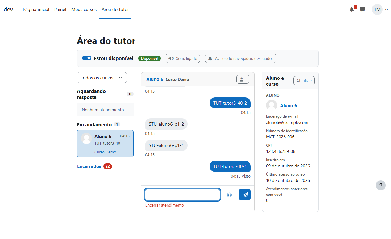 Área do tutor