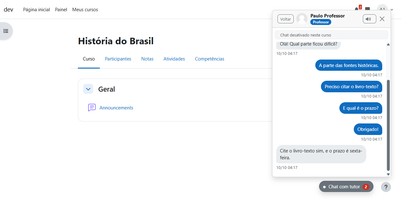 Conversa somente leitura, sem campo de mensagem