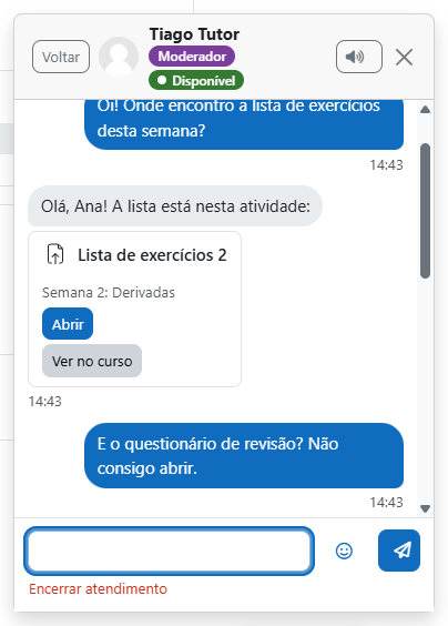 Cartão de uma atividade disponível