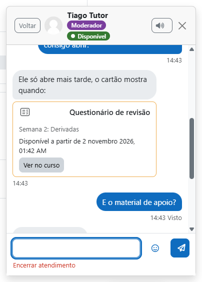 Cartão de um item restrito, com o motivo e sem o botão Abrir